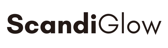 ScandiGlow logo. Brand logo for hudplejeprodukter og LED-lysterapi maske.